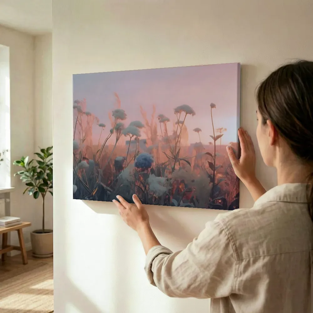 Sfeerimpressie: Droogbloemen in roze waas terwijl het wordt opgehangen