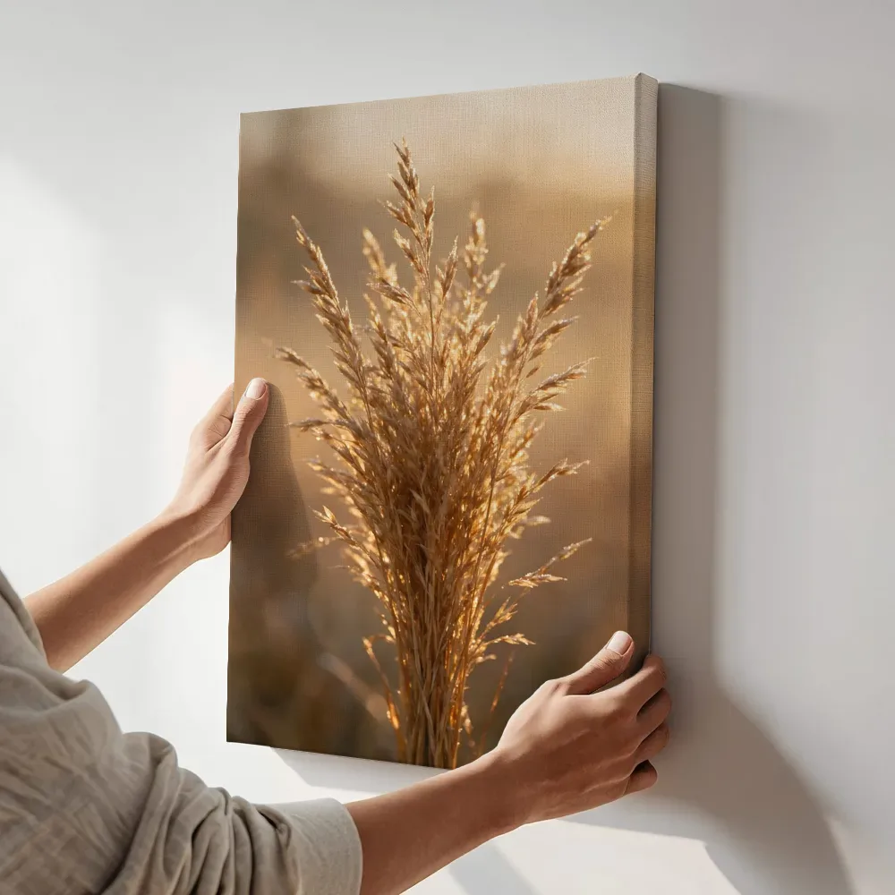 Sfeerimpressie: Droogboeket in het gouden uur 3 terwijl het aan de muur wordt gehangen