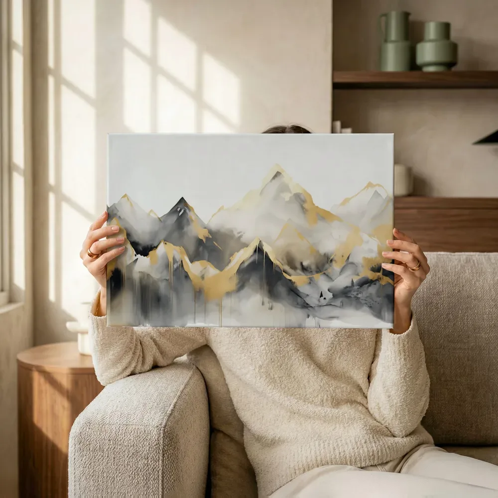 Sfeerimpressie: Druipende gouden bergketen in inkt terwijl het omhoog wordt gehouden