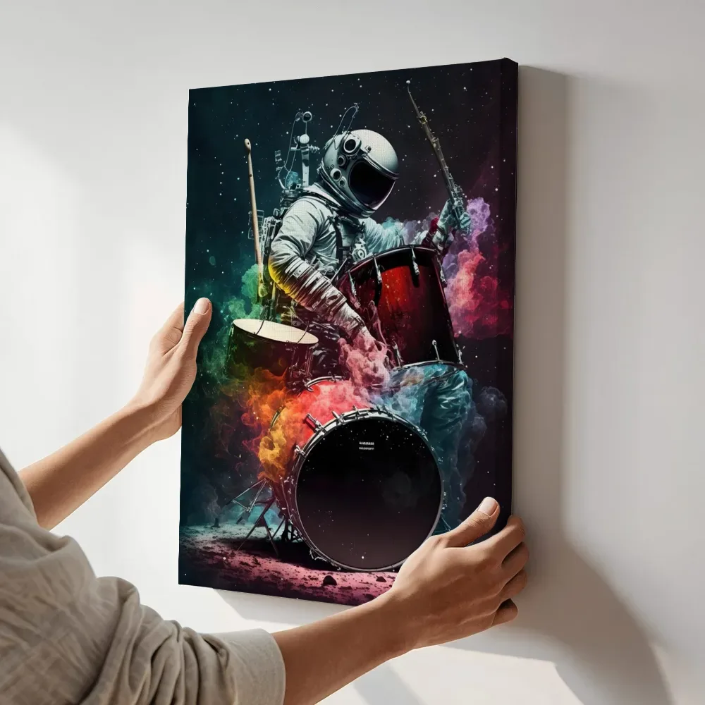Sfeerimpressie: Drumsolo in de kosmos terwijl het aan de muur wordt gehangen