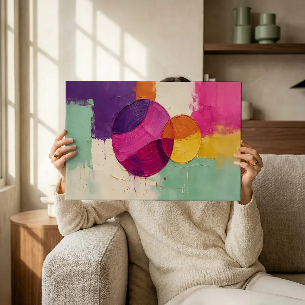 Sfeerimpressie: Dubbele Cirkel Kwastslag in Fel Magenta terwijl het omhoog wordt gehouden