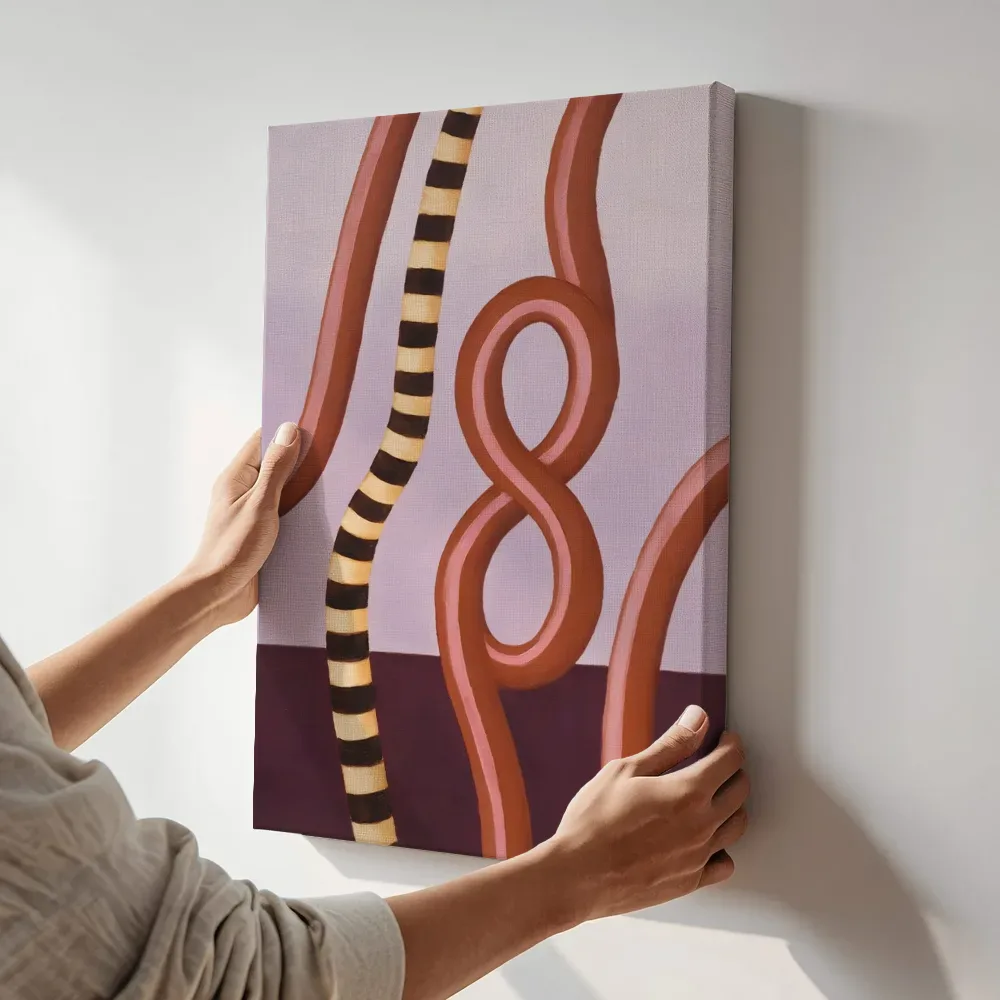 Sfeerimpressie: Dubbele lus in terracotta en roze terwijl het aan de muur wordt gehangen