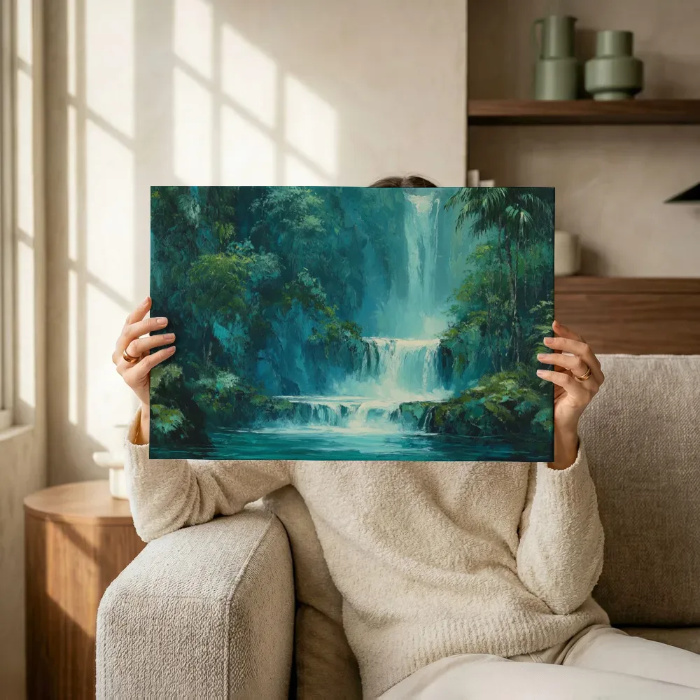 Sfeerimpressie: Dubbele waterval in oerwoud terwijl het omhoog wordt gehouden