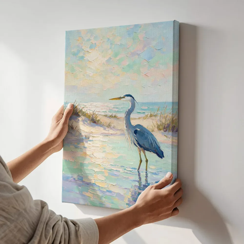 Sfeerimpressie: Duin helder in de ochtendmist aan het water terwijl het aan de muur wordt gehangen