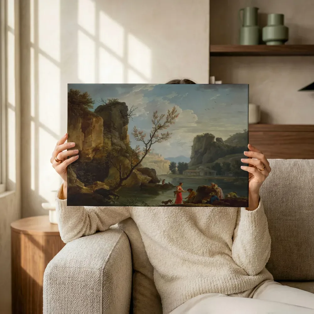Sfeerimpressie: Een rivier met vissers van Joseph Vernet terwijl het omhoog wordt gehouden