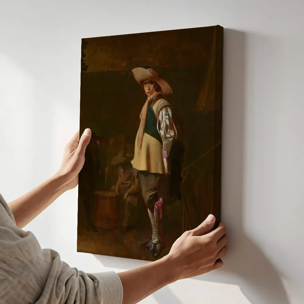Sfeerimpressie: Een staande officier van Willem Cornelisz Duyster terwijl het aan de muur wordt gehangen