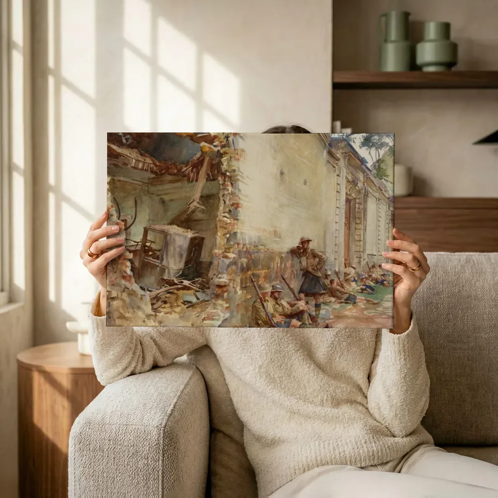 Sfeerimpressie: Een straat in Atrecht van John Singer Sargent terwijl het omhoog wordt gehouden