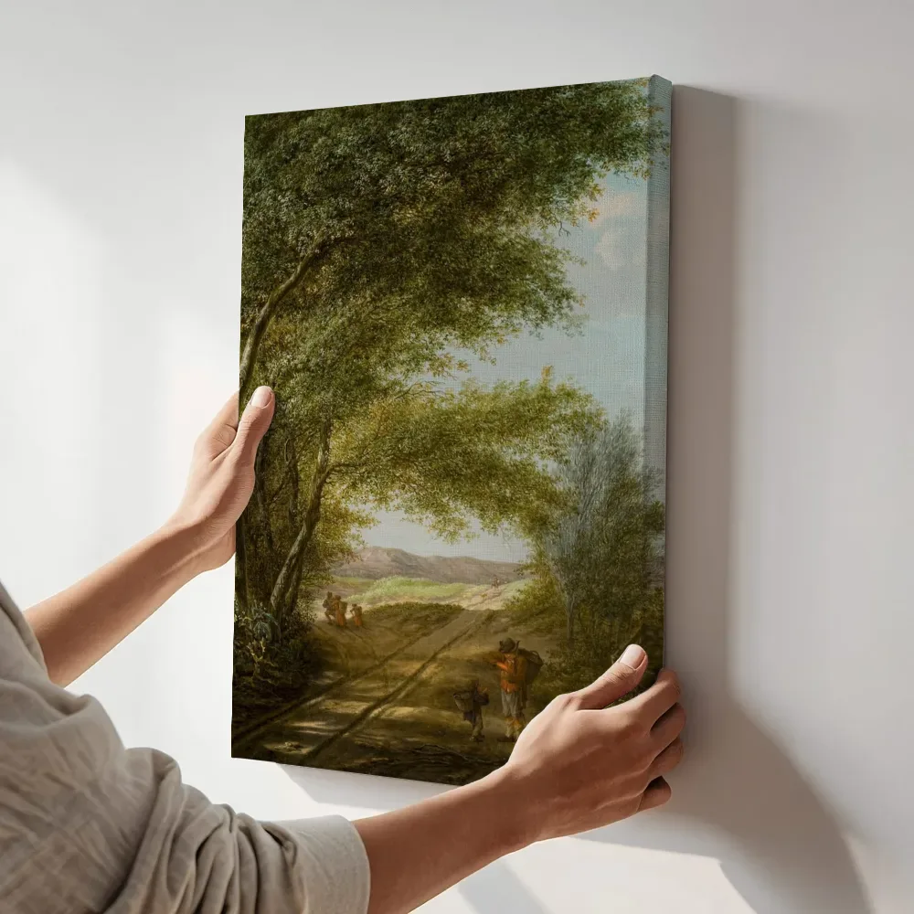 Sfeerimpressie: Een zandpad in de duinen bij Haarlem van Vincent Jansz van der Vinne terwijl het aan de muur wordt gehangen