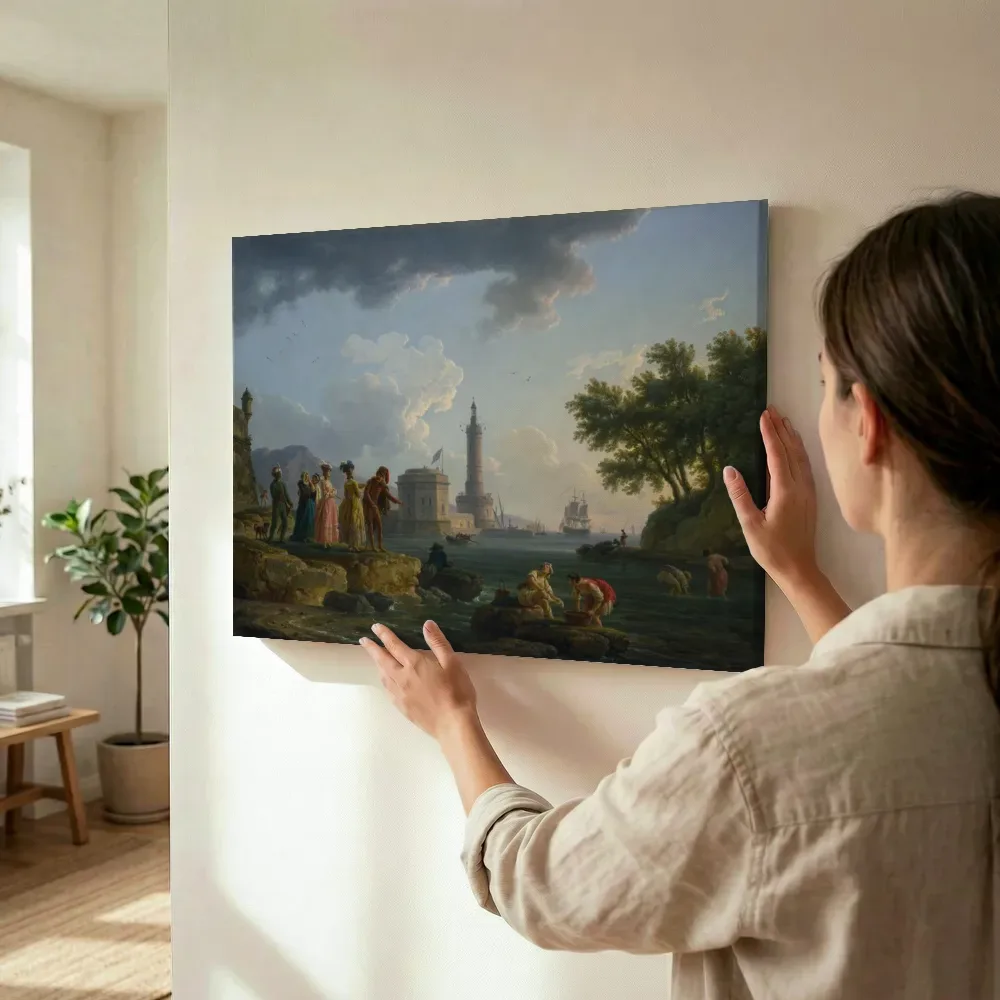 Sfeerimpressie: Een zeekust van Joseph Vernet terwijl het wordt opgehangen