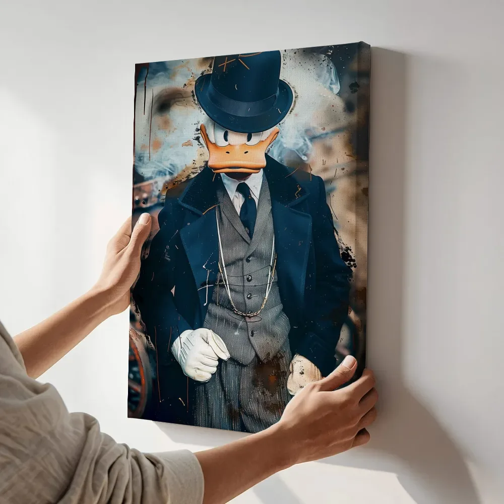 Sfeerimpressie: Eend als gangster terwijl het aan de muur wordt gehangen