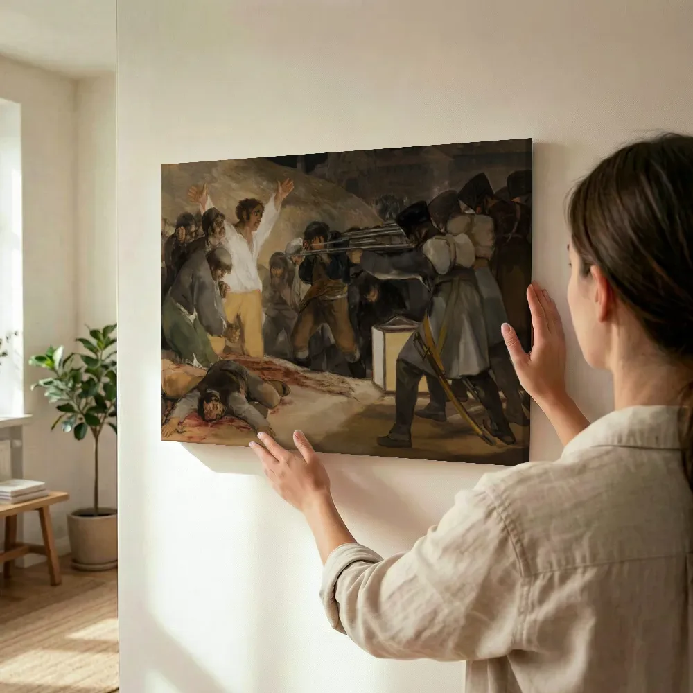 Sfeerimpressie: El tres de mayo de 1808 en Madrid van Francisco Goya terwijl het wordt opgehangen