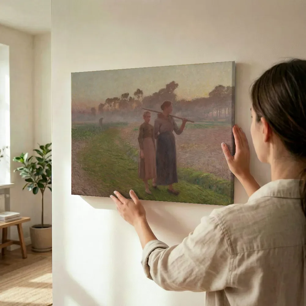Sfeerimpressie: Terugkeer van het veld van Emile Claus terwijl het wordt opgehangen