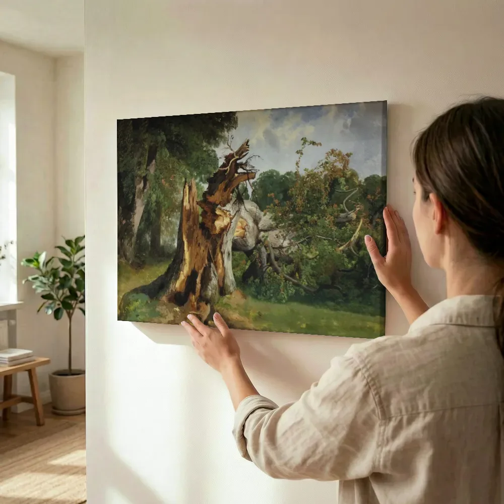 Sfeerimpressie: Étude de tronc d'arbre van Alexandre Calame terwijl het wordt opgehangen