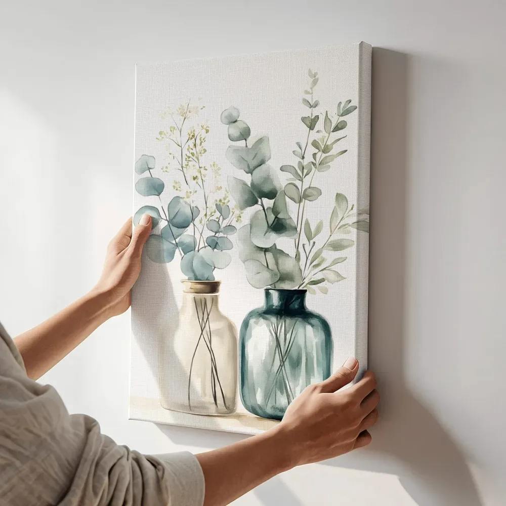 Sfeerimpressie: Eucalyptus in vazen terwijl het aan de muur wordt gehangen