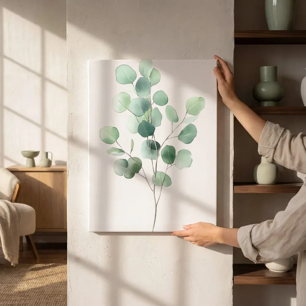 Sfeerimpressie: Eucalyptus takken aquarel naast de kast