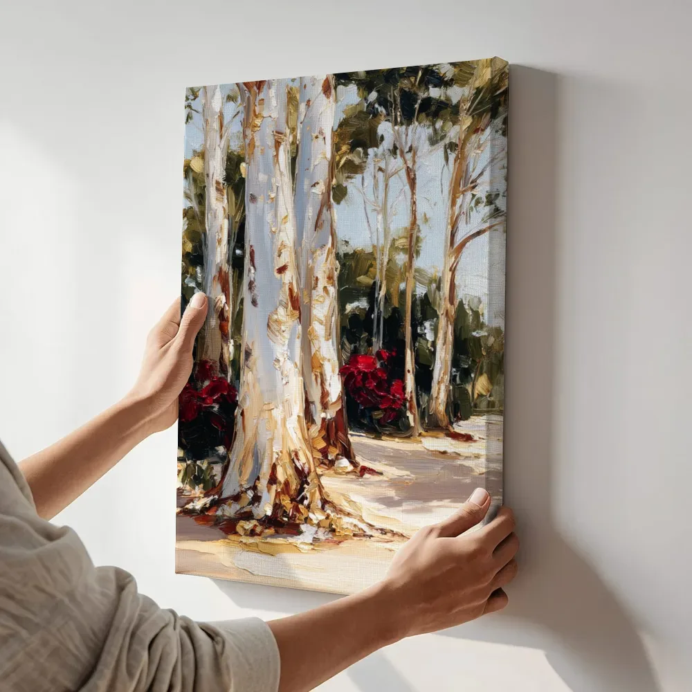 Sfeerimpressie: Eucalyptusbomen met bloesem terwijl het aan de muur wordt gehangen