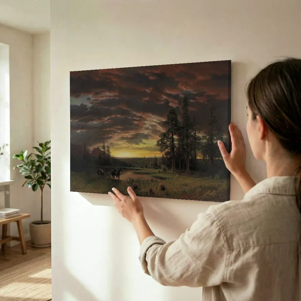 Sfeerimpressie: Avond op de prairie van Albert Bierstadt terwijl het wordt opgehangen