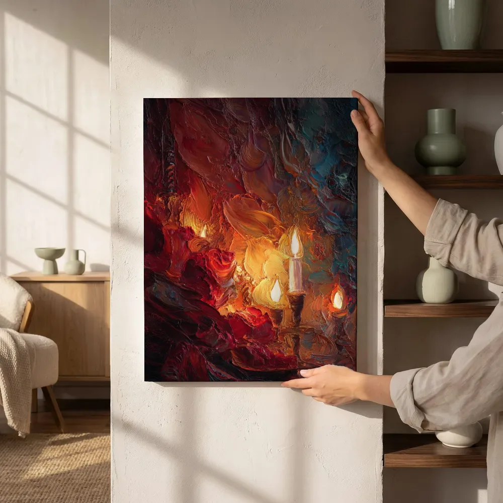 Sfeerimpressie: Expressieve kaars in impasto naast de kast