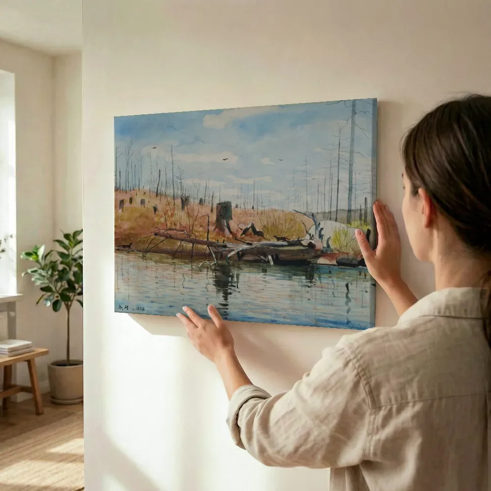 Sfeerimpressie: Omgevallen boom met nertsen van Winslow Homer terwijl het wordt opgehangen