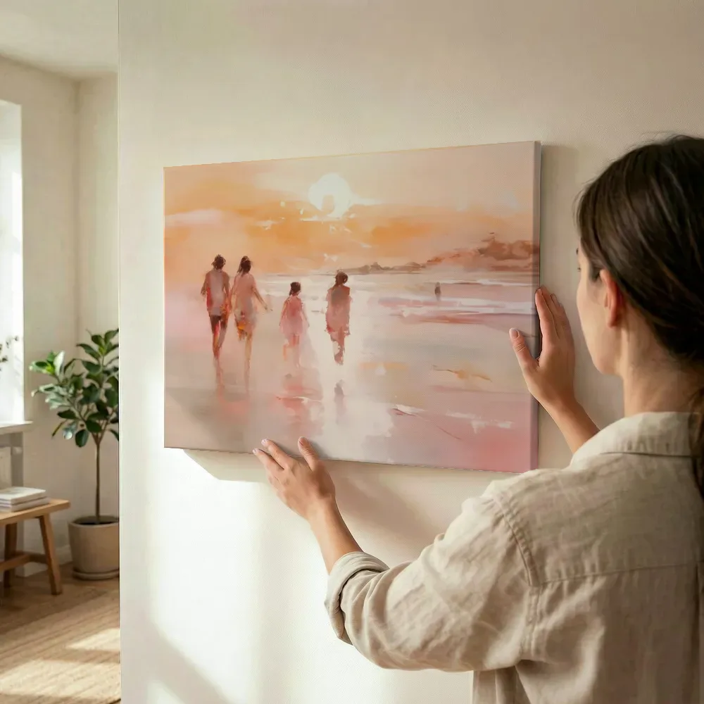 Sfeerimpressie: Familie wandeling bij zonsondergang terwijl het wordt opgehangen