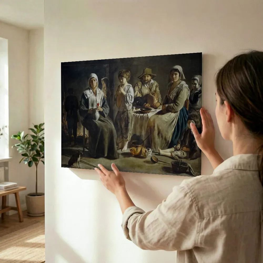 Sfeerimpressie: Boerenfamilie in een interieur van Grégory Lejeune terwijl het wordt opgehangen