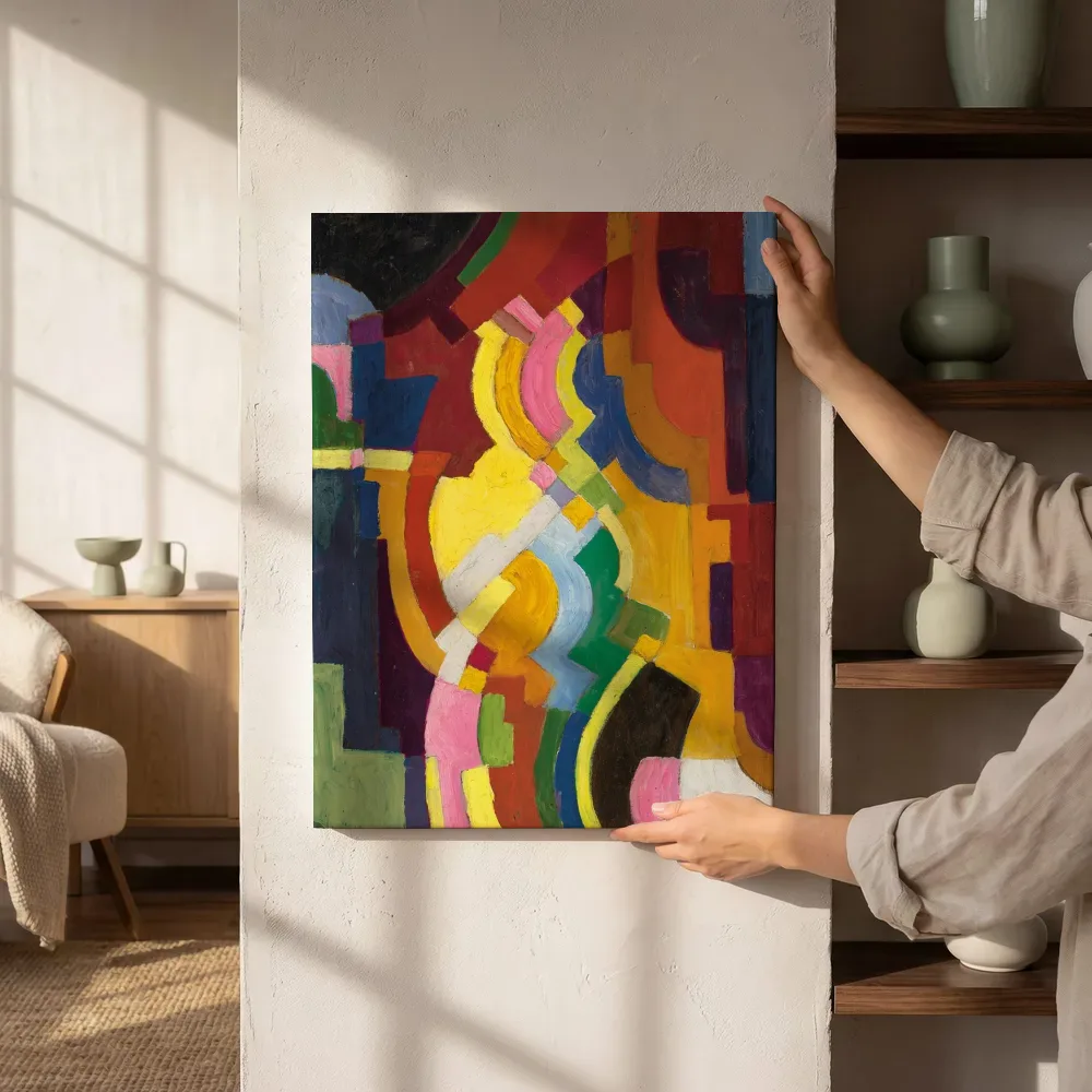 Sfeerimpressie: Gekleurde vormen III van August Macke naast de kast