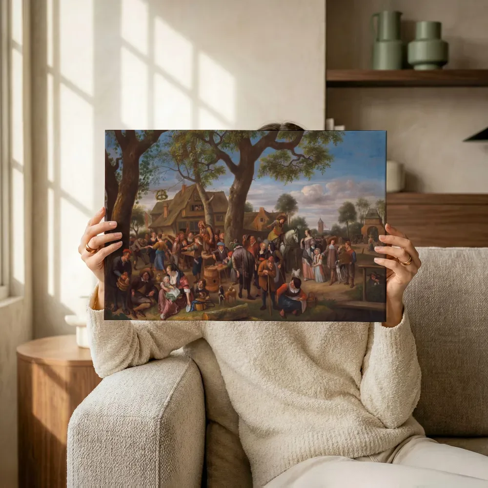 Sfeerimpressie: Feestende boeren bij een herberg van Jan Steen terwijl het omhoog wordt gehouden