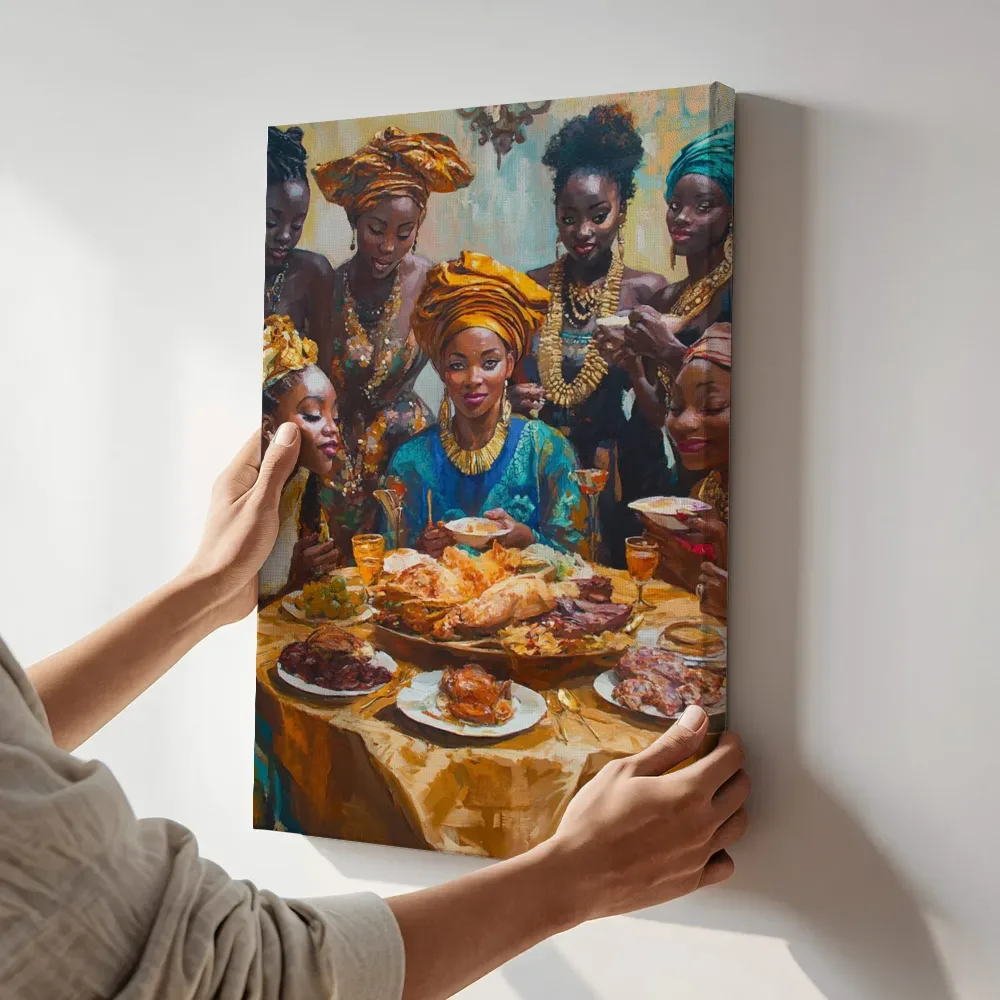 Sfeerimpressie: Feestmaal met vriendinnen terwijl het aan de muur wordt gehangen