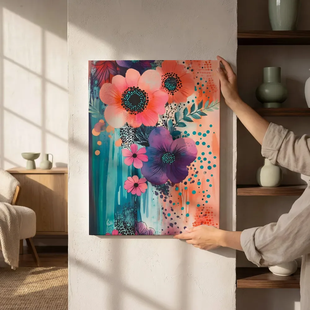 Sfeerimpressie: Felle anemonen bloemen naast de kast