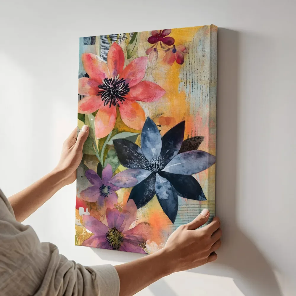 Sfeerimpressie: Felle bloemenmix inkt terwijl het aan de muur wordt gehangen
