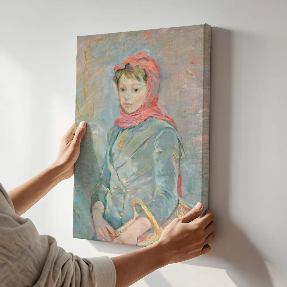 Sfeerimpressie: Meisje met een mand van Berthe Morisot terwijl het aan de muur wordt gehangen