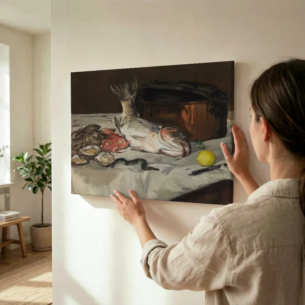 Sfeerimpressie: Vissen van Edouard Manet terwijl het wordt opgehangen