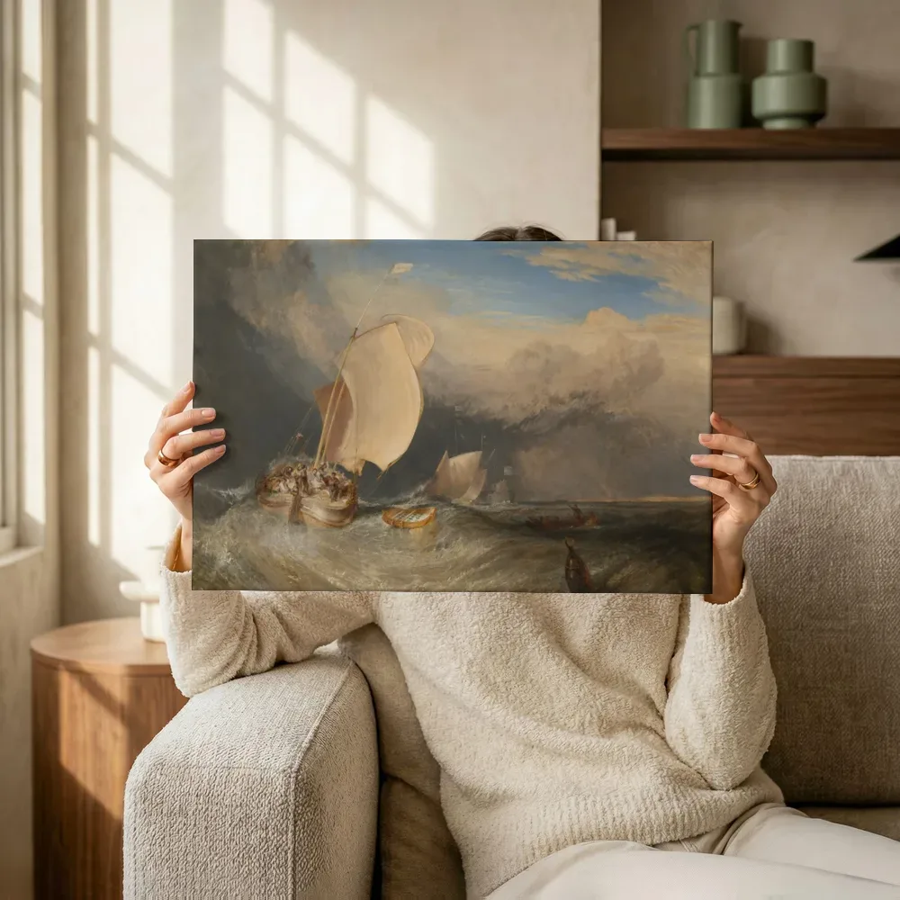 Sfeerimpressie: Vissersboten met venters die om vis onderhandelen van J. M. W. Turner terwijl het omhoog wordt gehouden