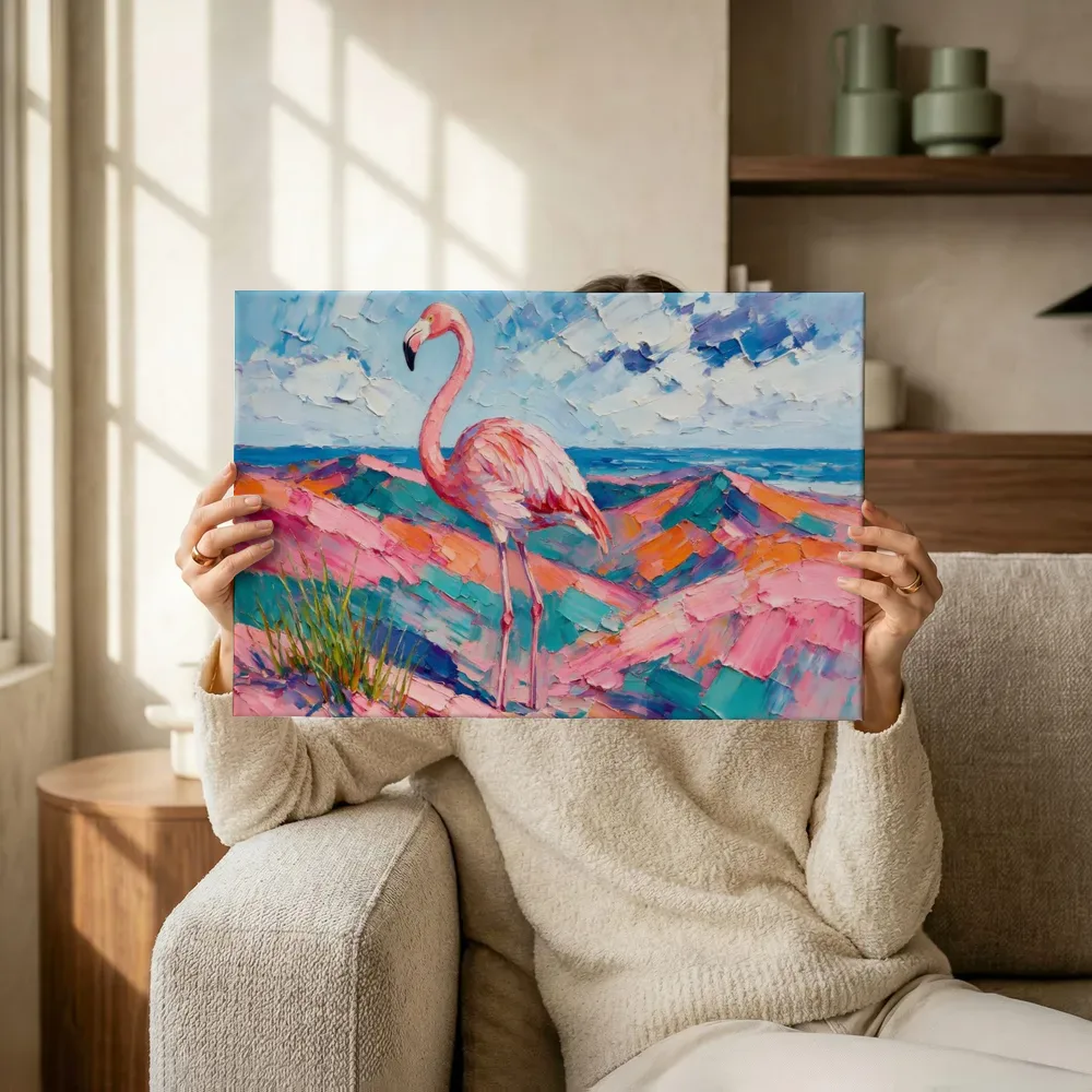 Sfeerimpressie: Flamingo op roze heuvels terwijl het wordt opgehangen