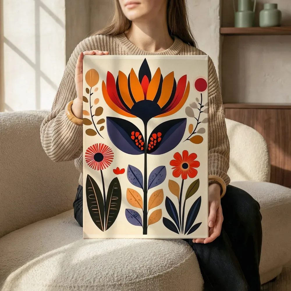 Sfeerimpressie: Folk art bloemenpaneel terwijl het zittend wordt getoond