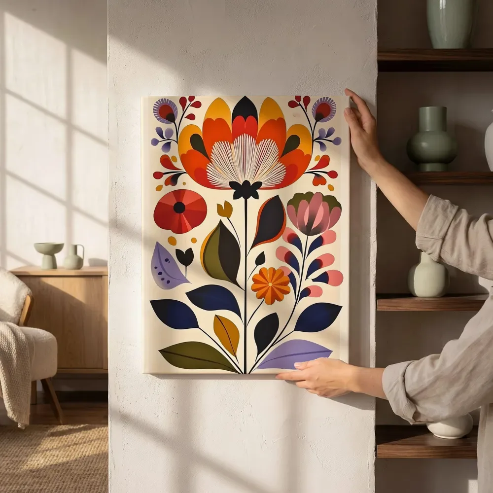 Sfeerimpressie: Folk art bloemenpatroon met klaproos naast de kast