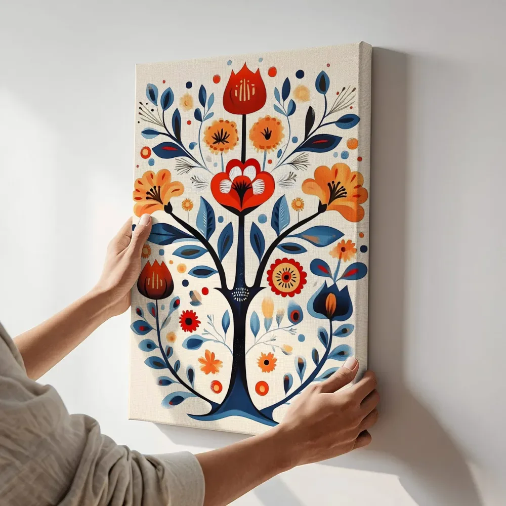 Sfeerimpressie: Folklore bloementak terwijl het aan de muur wordt gehangen