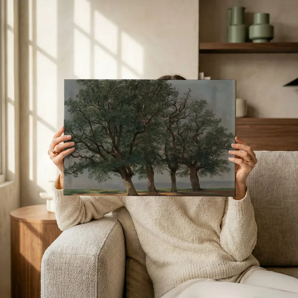 Sfeerimpressie: Vier grote bomen van Alexandre Calame terwijl het omhoog wordt gehouden