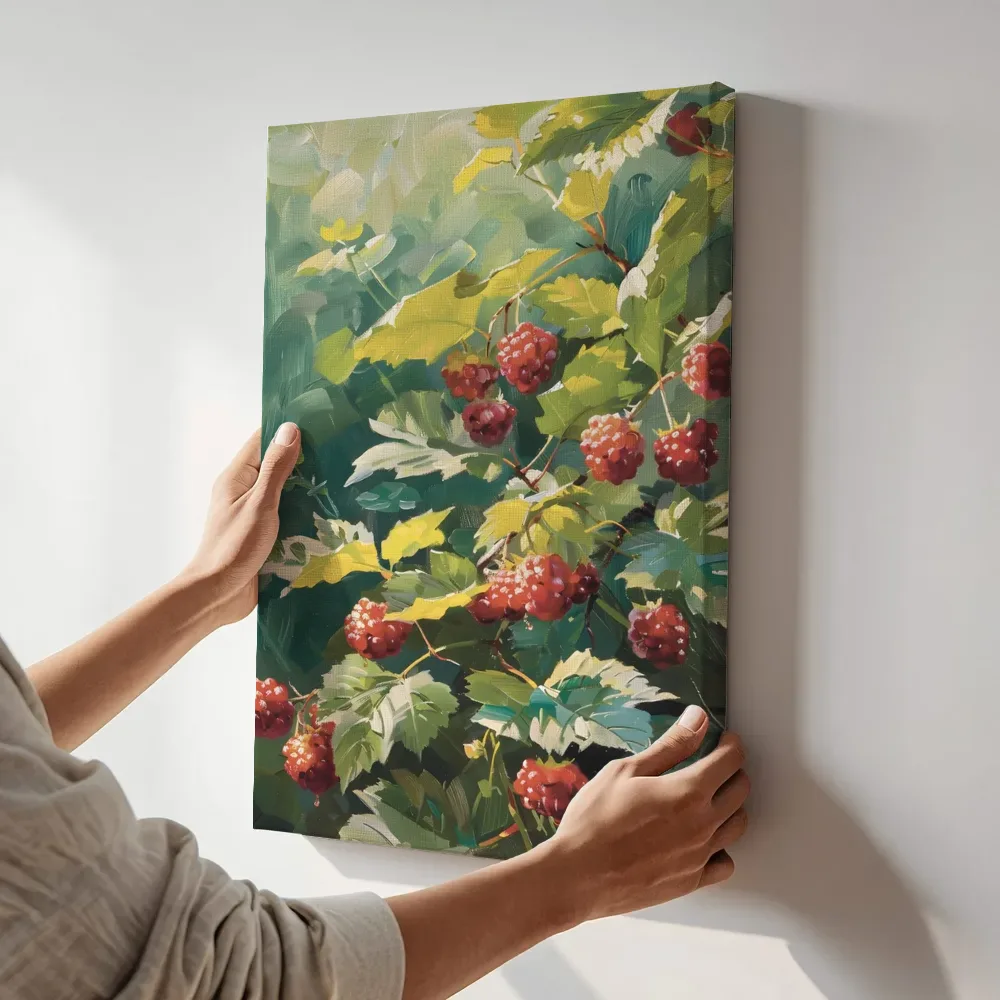 Sfeerimpressie: Frambozen aan de struik terwijl het aan de muur wordt gehangen