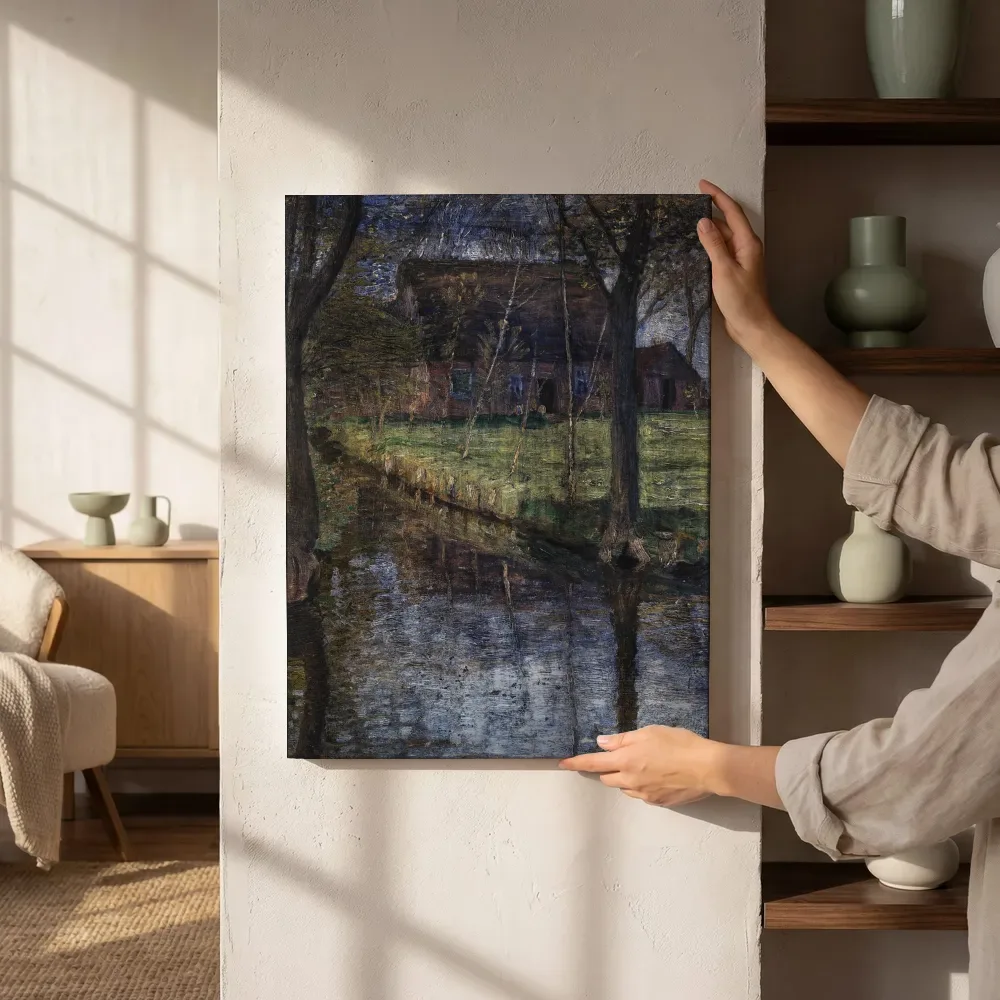 Sfeerimpressie: Voorjaar aan de Wümme van Otto Modersohn naast de kast
