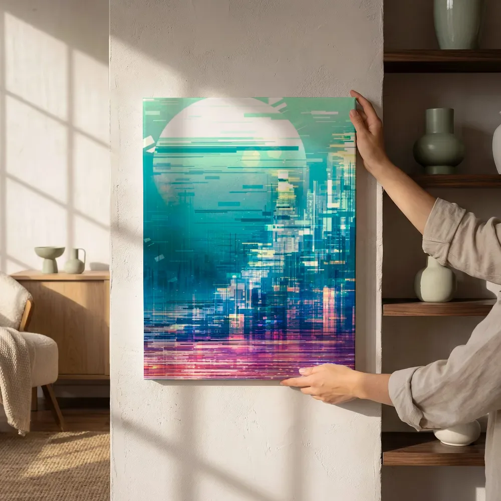 Sfeerimpressie: Futuristische stad met maan naast de kast