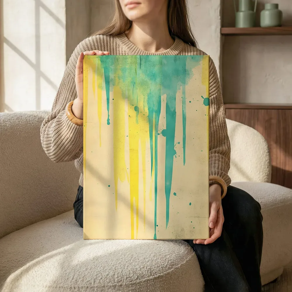 Sfeerimpressie: Geel teal drip op oud papier terwijl het zittend wordt getoond