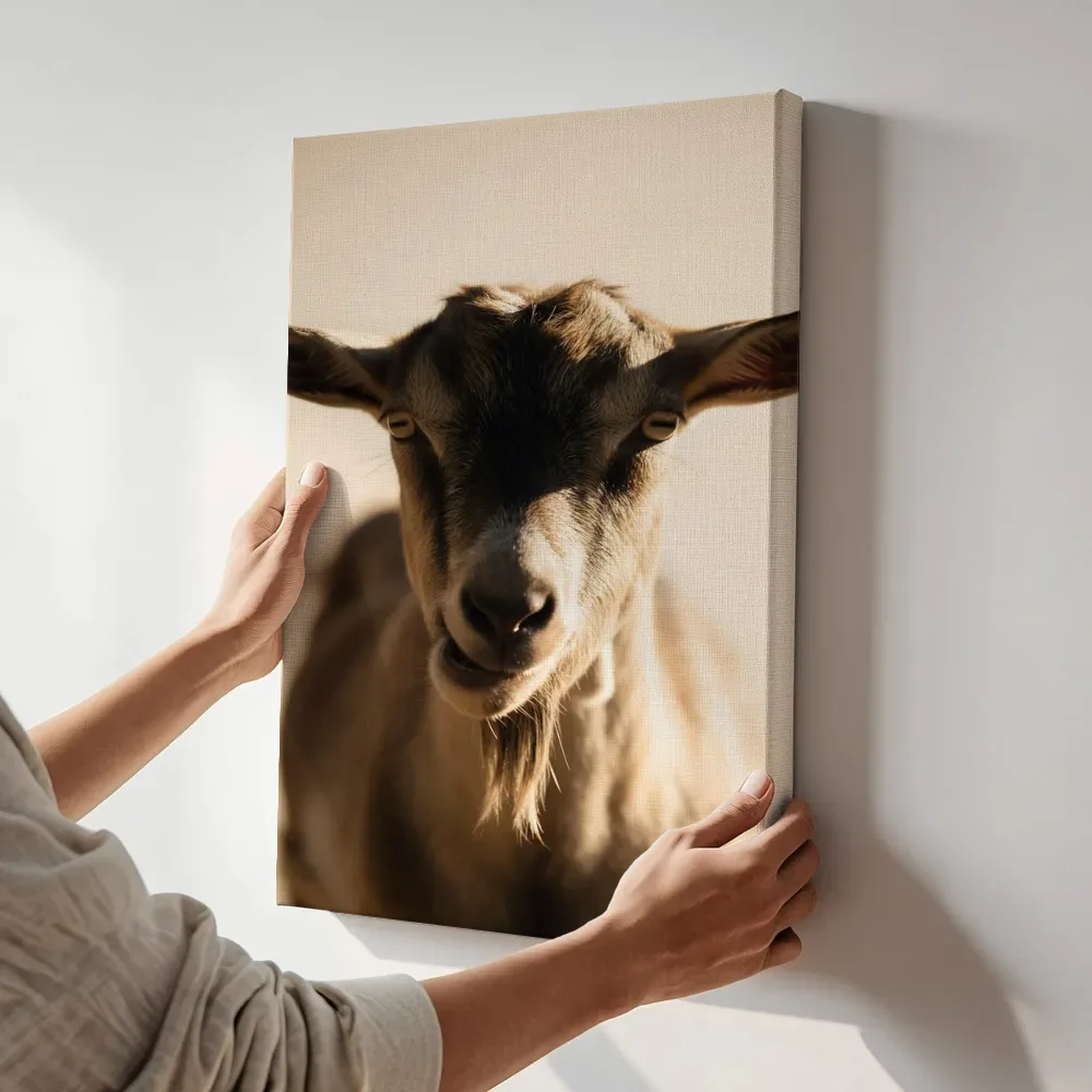 Sfeerimpressie: Geit in crème terwijl het aan de muur wordt gehangen