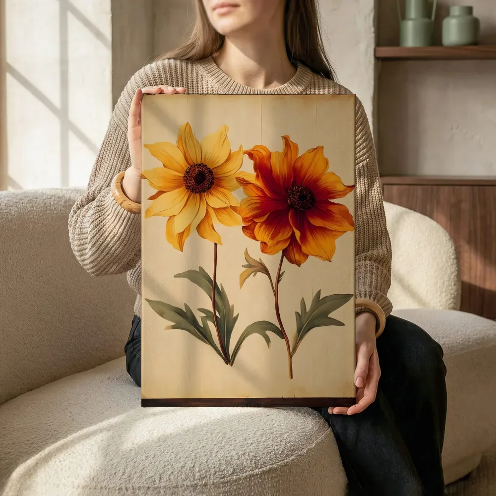 Sfeerimpressie: Gele en oranje bloemen botanisch terwijl het zittend wordt getoond