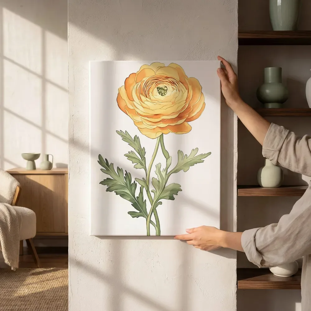 Sfeerimpressie: Gele ranonkel aquarel naast de kast