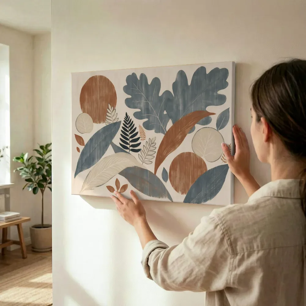 Sfeerimpressie: Gemengd bladpatroon Textured Minimalism 12 terwijl het wordt opgehangen