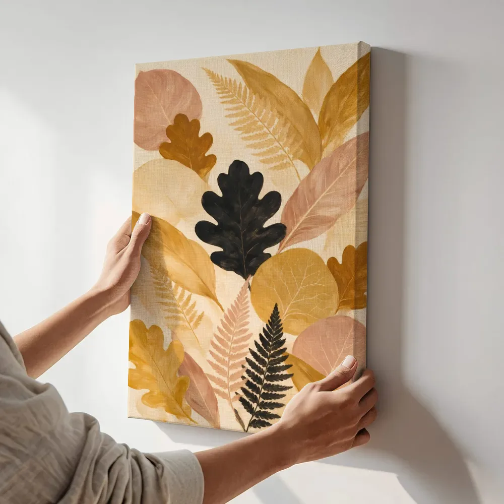 Sfeerimpressie: Gemengd bladpatroon Textured Minimalism 18 terwijl het aan de muur wordt gehangen