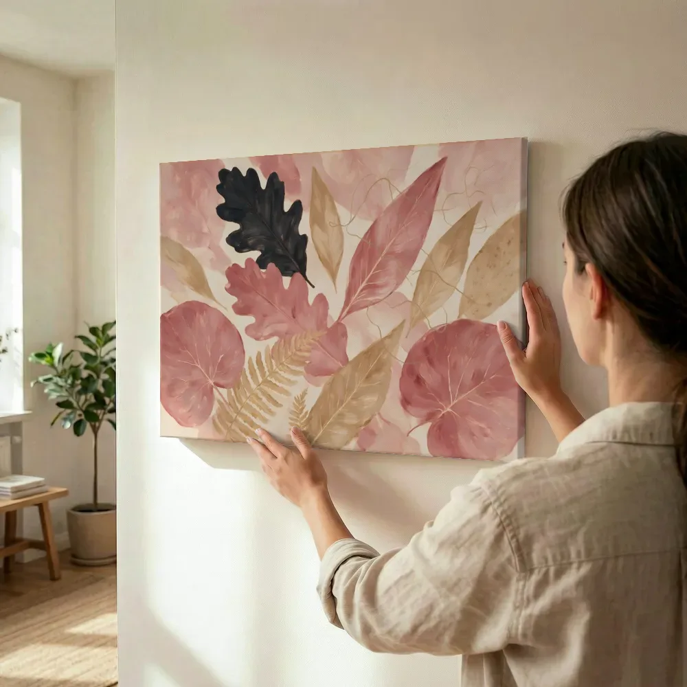 Sfeerimpressie: Gemengd bladpatroon Textured Minimalism 5 terwijl het wordt opgehangen