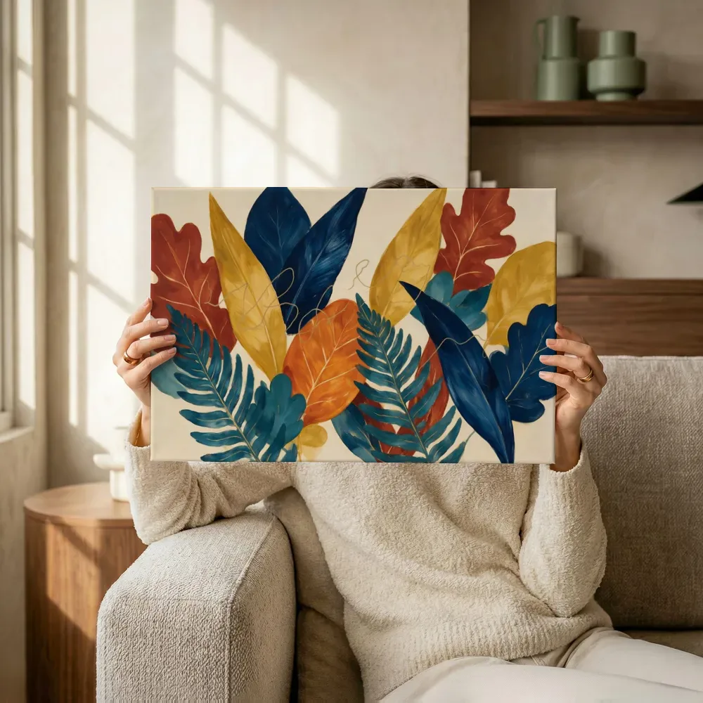 Sfeerimpressie: Gemengd bladpatroon Textured Minimalism 8 terwijl het omhoog wordt gehouden
