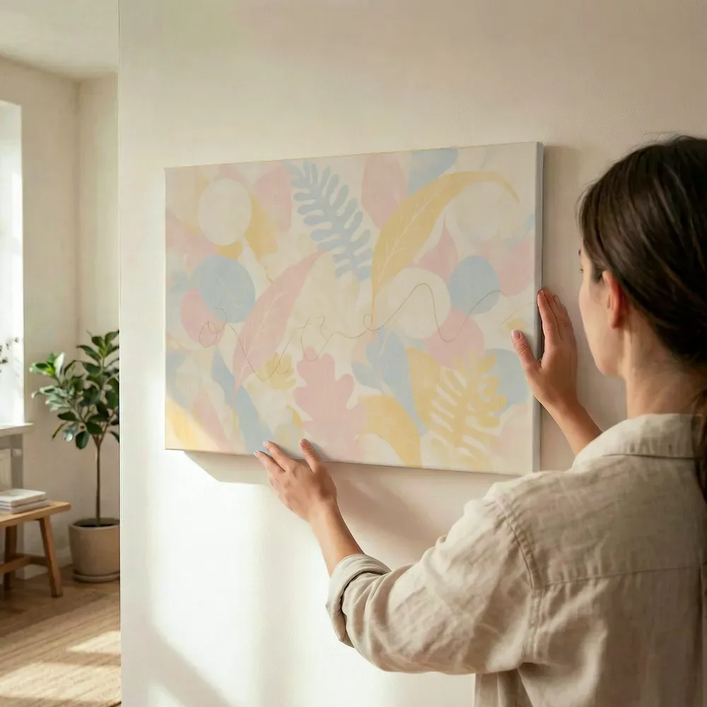 Sfeerimpressie: Gemengd bladpatroon Textured Minimalism terwijl het wordt opgehangen